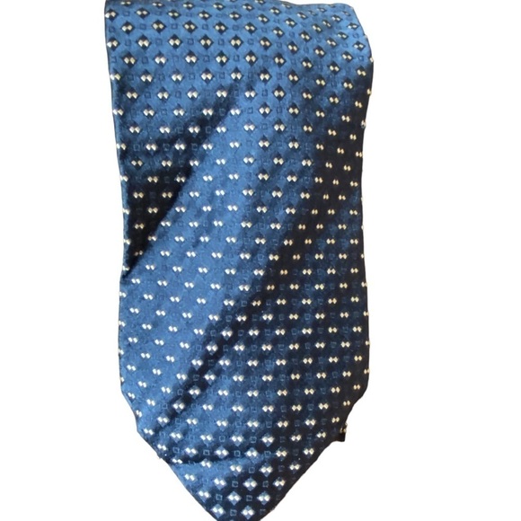 Alby Made in Italy Blue & Gold Checkered Silk Tie 56” - Picture 9 of 11